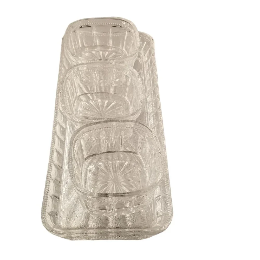 Crystal Relish Server 4-piece Server Serving Bowls Tray Set‎